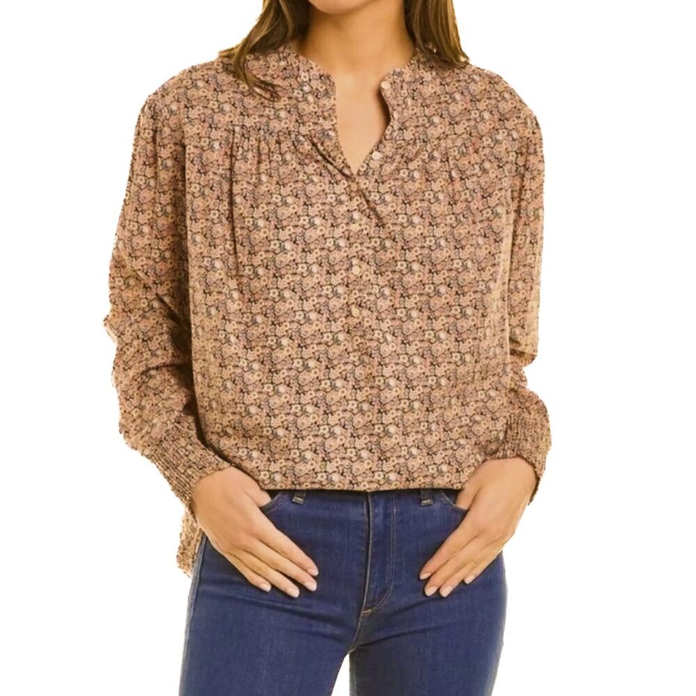 ba&sh Freja Floral Print Poplin Blouse Dainty Orange Black Blue Size XS - NWOT